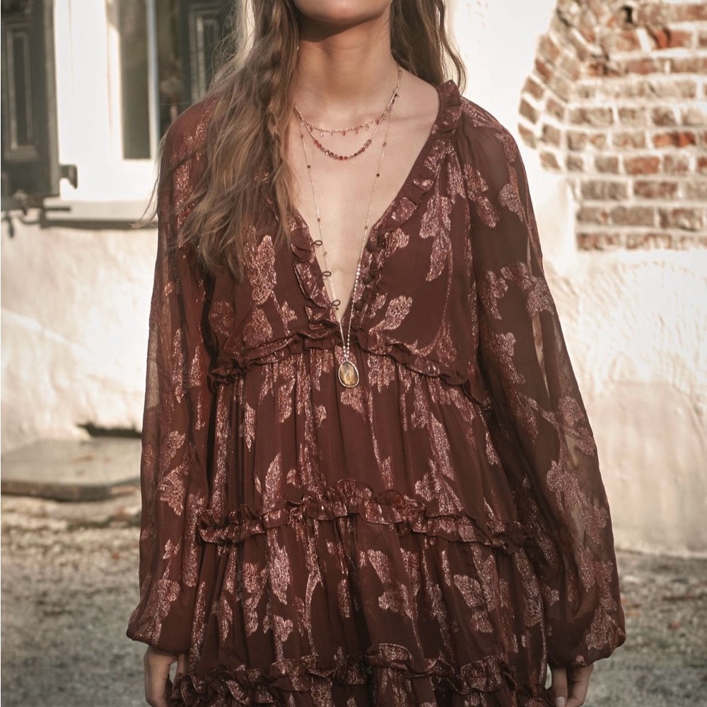 Anthropologie Brown Floral Dress